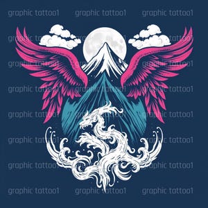Fantasy Dragon and Wings Tattoo Artwork | High-Quality SVG and PNG Digital Download for Artists | Unique Mythical Tattoo Design for Merch