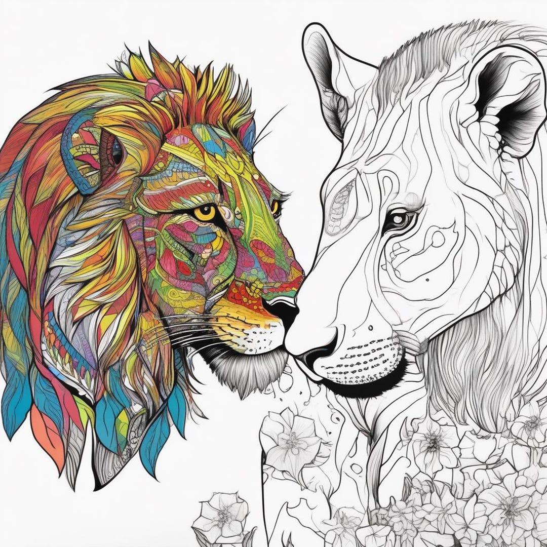 100 種類の動物の塗り絵 - ライオン、ゾウ、フクロウなどの大人向けの塗り絵 - ストレス解消と創造性の向上 - Etsy 日本, image size:1080x1080