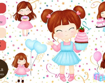 Little Birthday Clipart - Birthday Girl Party Accessories, Cute PNG Graphics for Celebrations & Invitations