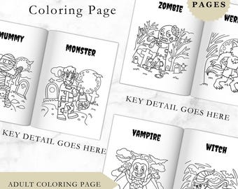 Coloring Page: 16 Pages Halloween Coloring Pages for Adults | Digital Download | Fun & Creative Art Activity