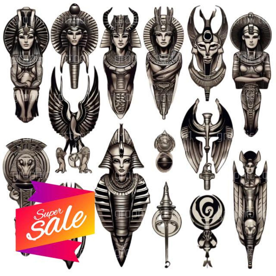 Premium Egyptian Inspired SVG PNG Tattoo Design Bundle Instant Digital ...