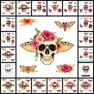 Archivo de corte PNG y SVG de calavera para el Día de Muertos / 25 diseños / Descarga digital para Cricut y Silhouette / Flores de calavera mexicana