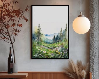Nordic Forest Wall Art, Printable Wildflowers Photography, Nature Landscape Instant Download