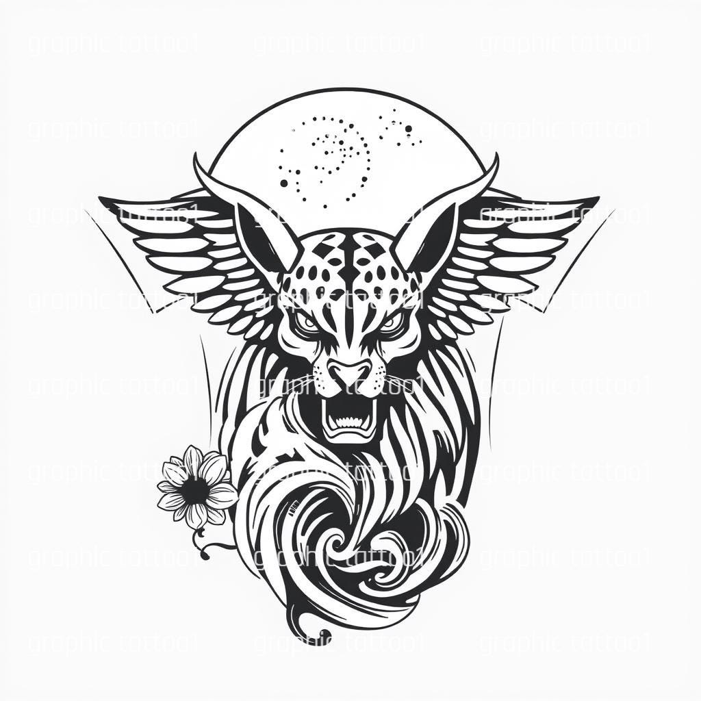 Winged Leopard Vector Unique Winged Leopard Tattoo Design | SVG & PNG Digital Art for Merch ...