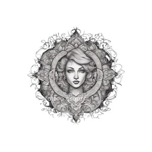 Mystical Gothic Women Tattoo Design | Celestial Tribal SVG & PNG for Custom Shirt Print