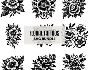 Beautiful Floral Tattoo Designs SVG Bundle | Instant Download | Premium Art Collection