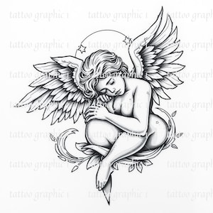 sleeping angel temporary tattoo PNG Download, Boho Printable Decor for Home & Office