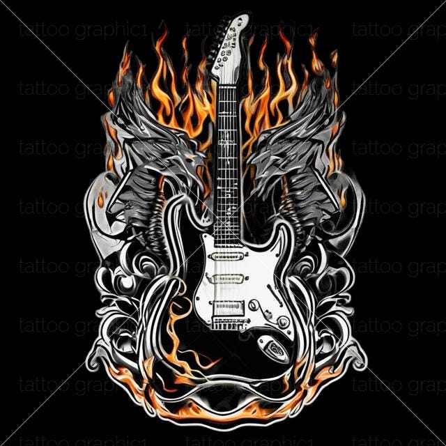 ★アウトレット★ パネルアート Fire guitar デジタルプリントアート Guitar fire' Poster, picture, metal print, paint by Atlas