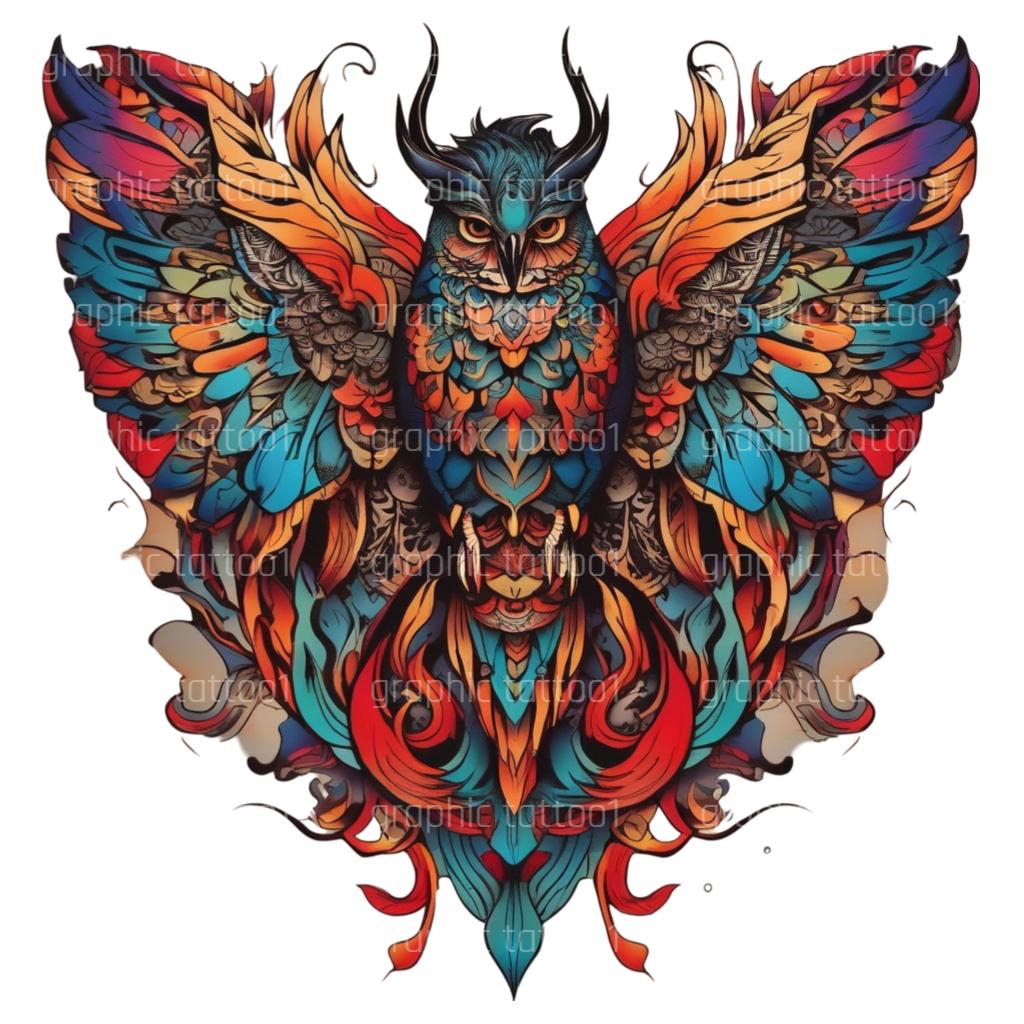 Colorful Owl Tattoo SVG and PNG Collection | Instant Download Digital ...