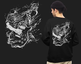Electric Guitar Flames SVG Tattoo | Rock and Roll Music Fan Custom Shirt | Guitarist Clipart for Tattoos | Digital Design for Guitar Lovers