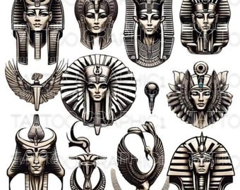 Premium Egyptian SVG Tattoos | Ancient Goddess Symbols & Pharaoh Designs for Artists, PNG Digital Download