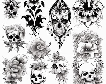 Gothic Skull SVG and Witchy Floral Skull PNG Design | Spooky Mama Clipart for Halloween Crafts | Skeleton and Floral Art Digital File Gift