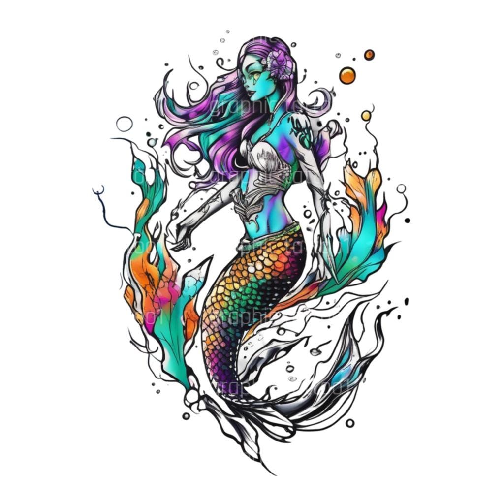 unique   Mermaid  Tattoo Design - Download High Resolution Digital Art PNG Transparent Background | deep sea wall art, Printable SVG Tattoo