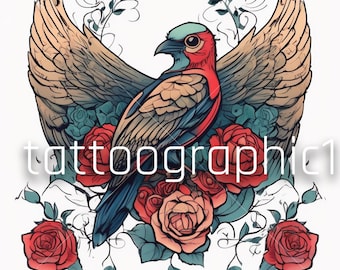 Tattoo Art with Retro Bird and Flower Clipart | Trendy SVG/PNG Designs for Vintage Tattoos, Tees & Sublimation Projects