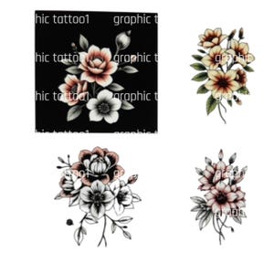 4Flowers Tattoo Design | High Resolution 4K PNG & Printable SVG Tattoo Stencil | Unique Canvas Art for Creative Tattoos