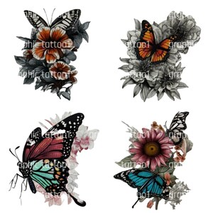 4Flowers Tattoo Design | High Resolution 4K PNG Butterfly Art & Printable SVG Stencil for Unique Canvas Decor