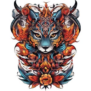 Einzigartiges Tattoo Blumen Tier Gesicht Design SVG | Digitale Clipart & Kunst für Merch, Schablonen, Instant Downloads, kreative Projekte