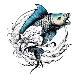 Koi Fish Tattoo Design - Unique High Resolution Digital Art PNG & Printable SVG Tattoo Stencil for Creative Projects