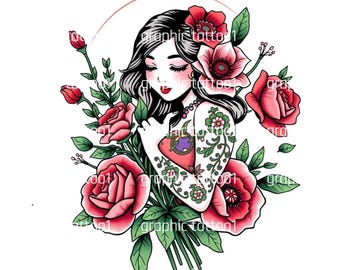 Dark Gothic Skull and Heart Tattoo SVG | Printable PNG and SVG Files | Alternative Fashion Design | Instant Digital Download