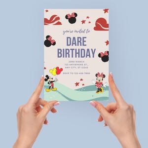 Mickey and Minnie Birthday Invitation, Editable Kids Party Invite, Digital Download Template, Instant Access & Personalize!