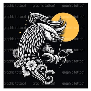 Koi Fish Tattoo Design SVG | Japanese Clipart and Stencil File for Instant Download PNG & Flash Sheet Printable