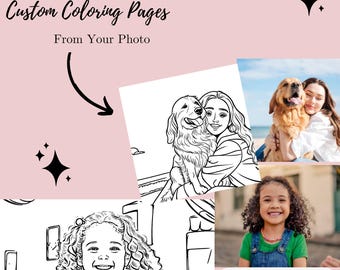 Páginas personalizadas para colorear, libro para colorear imprimible, regalo para niños, libro para colorear de bodas, foto personalizada convertida en página para colorear, archivo digital