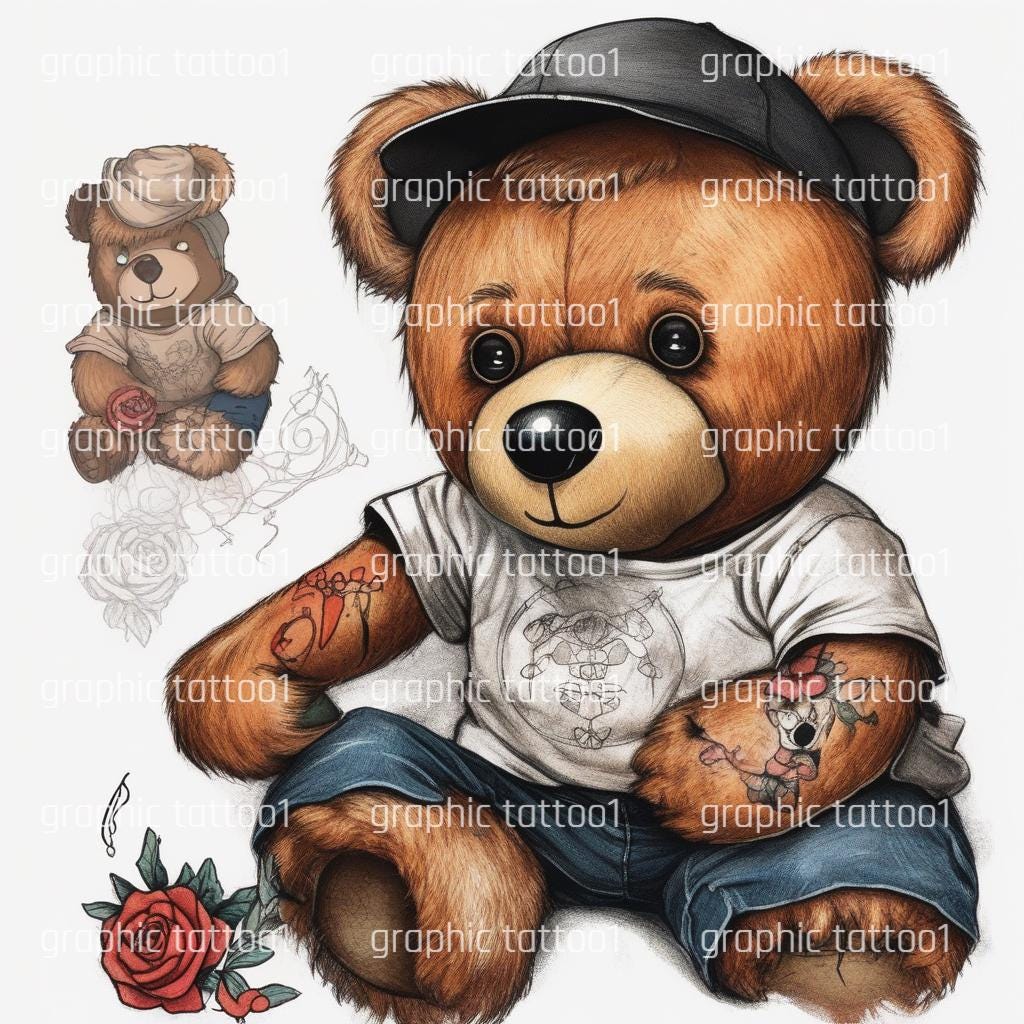 Desenho de tatuagem de mamãe urso | Estêncil de meia manga e antebraço de flores silvestres | Ideias exclusivas de arte de filhote para coxa e quadril
