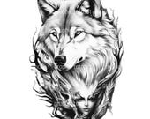 Large Wolf Sleeve Temporary Tattoo - Bold Animal Design, Powerful ursa Body Art % Unique Temporary Ink for Statement Expression