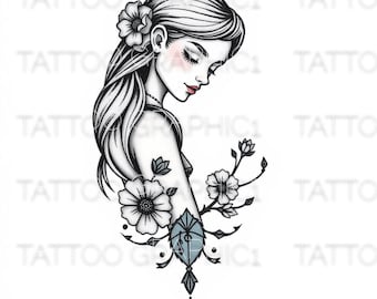 Frauen Mini Tattoo Art Print - Einzigartiger digitaler Download für Wohnkultur, ästhetische Wandkunst, sofortiger Download, feminine Dekoration
