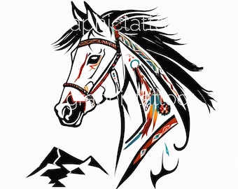 10 Imagens de Cavalos Tribais – Pacote de Arte Nativa Americana para Projetos DIY