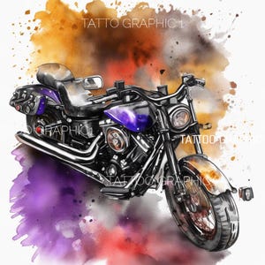 Harley Sublimation Art Bundle - 10 Vintage Motorcycle Designs, Biker Shirt Clipart PNG, Watercolor Graphics for DIY Projects