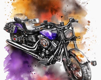 Paquete de arte de sublimación de Harley: 10 diseños de motocicletas vintage, imágenes prediseñadas de camisetas de motociclista, gráficos de acuarela para proyectos de bricolaje