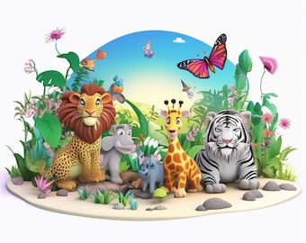 100 Floral Safari Animals Coloring Book, Printable African Animal Coloring Pages, Grayscale Coloring Book for Adult Kids,Cute Jungle Animals