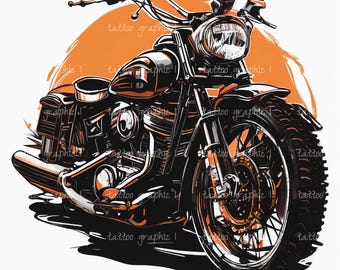Vintage Motorcycle PNG - Retro Chopper Clipart for DIY Crafts, Sublimation & Printable Graphic, Instant Download Design
