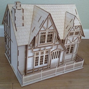 Tudor Style 1/2" scale Baltic Birch Laser-cut wooden dollhouse kit