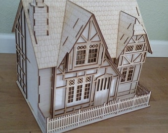 Tudor Style 1/4" (1:48) scale Laser-cut wood dollhouse kit