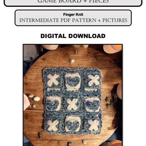 May include: A handcrafted tic-tac-toe game board and pieces. The board and pieces are made from a textured, blue and white material. The image includes the text "TIC-TAC-TOE GAME BOARD + PIECES" and "DIGITAL DOWNLOAD".