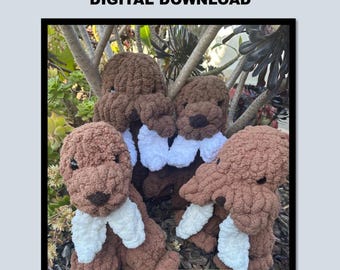 Walter and Wilma Walrus 4-in-1 Stuffie & Snuggler, (No Video Tutorial) Advanced PDF Pattern + Pics, Finger Knitting, Hand Knitting