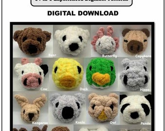 The Mini Collection 14-in-1 (No Video Tutorial) Experienced Beginner PDF Pattern + Pics, Animal Patterns, Finger Knitting, Hand Knitting