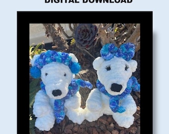 Perry or Polly Polar Bear, (No Video Tutorial) Intermediate PDF Pattern + Pics, Polar Bear, Pattern, Finger Knitting, Hand Knitting