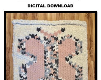 Butterfly Graph Pattern Wall Art Tapestry or Baby Blanket, Graph Pattern, Animal Pattern, Finger Knitting, Hand Knitting