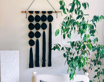 Black macrame wall hanging,Macrame wall decor,Wall tapestry,Living room and bedroom decor,Restaurant wall decor,Boho wall hanging,Unique