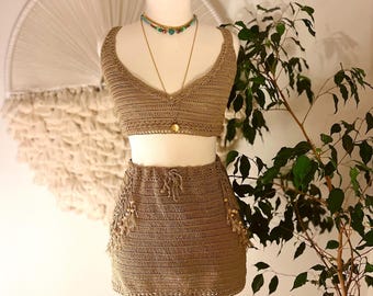 Handmade Crochet Festival Outfit, Beach Skirt and Top