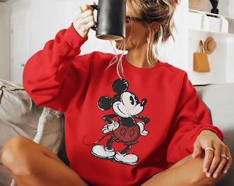 Retro Drawing Classic Pose Mickey Mouse Shirt, Retro Mickey Hoodie, Family Disneyland Trip Shirt, Disney Couple Holiday Vacation Shirt