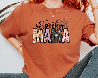 Comfort Colors Spooky Mama Shirt: Retro Halloween Mom Tee