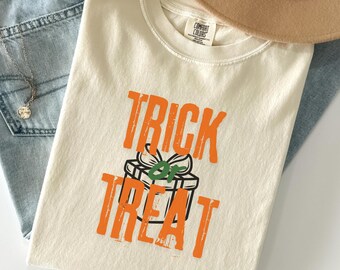 Comfort Colors Trick or Treat T-Shirt: Funny Halloween Graphic Tee