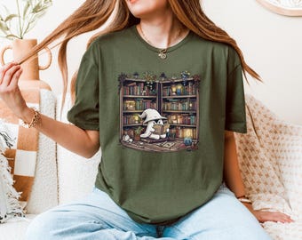 Halloween Library T-Shirt: Ghost Reading Books, Teacher Librarian Shirt
