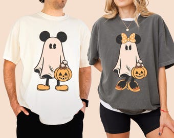 Comfort Colors® Mickey Ghost Shirt, Retro Mickey Minnie Halloween Couple Shirts, Minnie Ghost Spooky Season Shirt, Disney Halloween Shirt