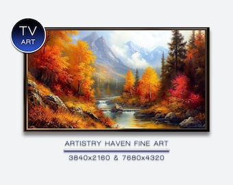 Autumn Mountain River Scene: Colorful Fall Landscape TV Art (Printable Digital Download) ATV80