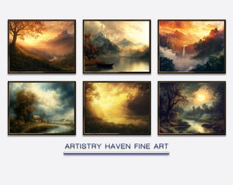 Golden Valley Sunrise Landscape Print Set: Tranquil Lake & Waterfall (Digital Download) NGL23